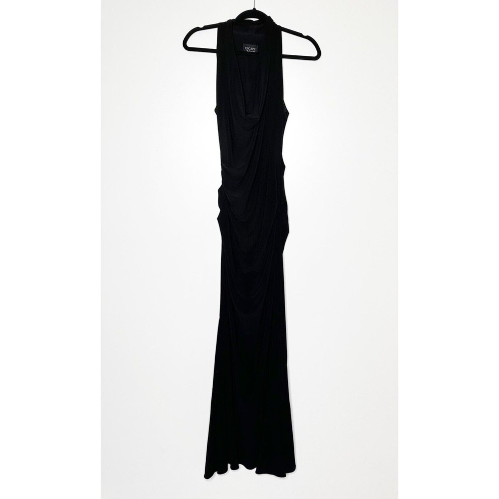 XSCAPE By Joanna Chen Cowl Neck Draped Maxi Dress Sleeveless Womens Black Size 2